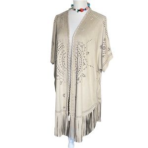 Faux Suede Open Front Cardigan With Fringe Maurice’s